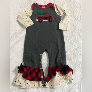Ric Rac Ruffles Holiday long romper with truck